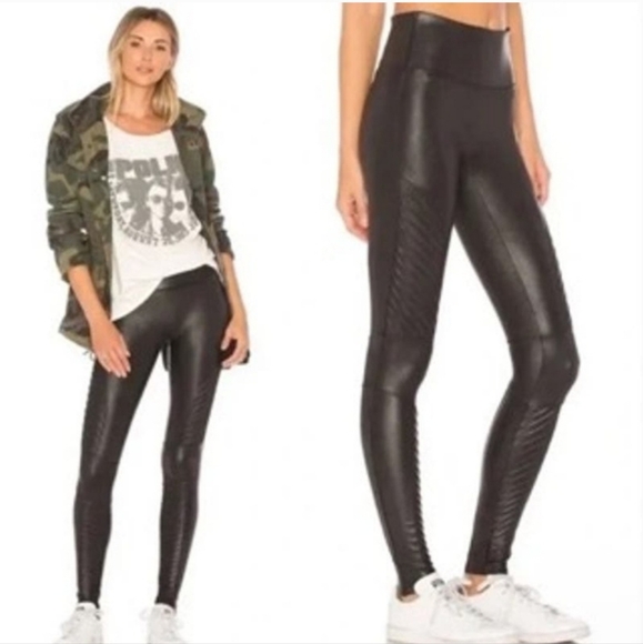 Spanx Faux Leather Moto Leggings in Very Black - Picture 3 of 9